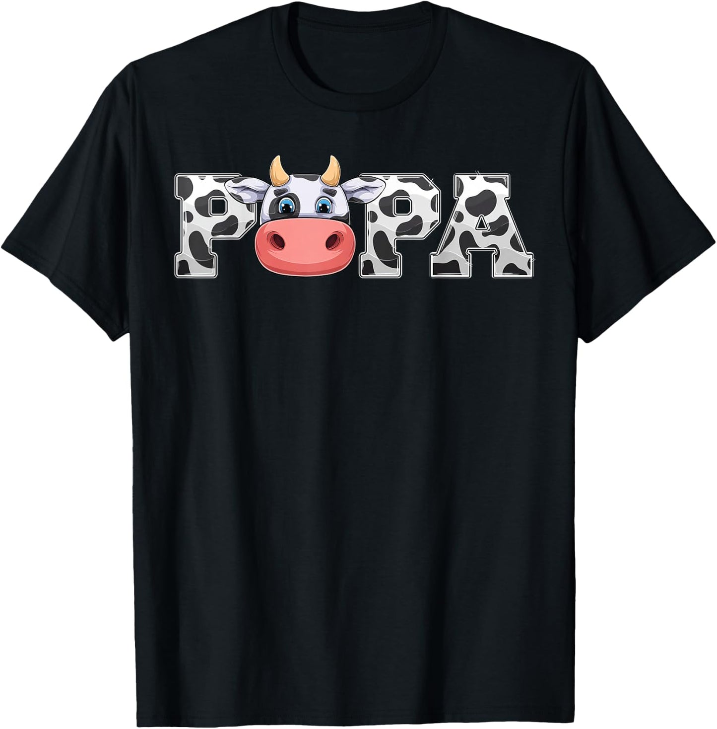 Papa Cow Print Cowboy Animal Pattern Farmer Cow Father Papa T-Shirt - T-Shirt | Black