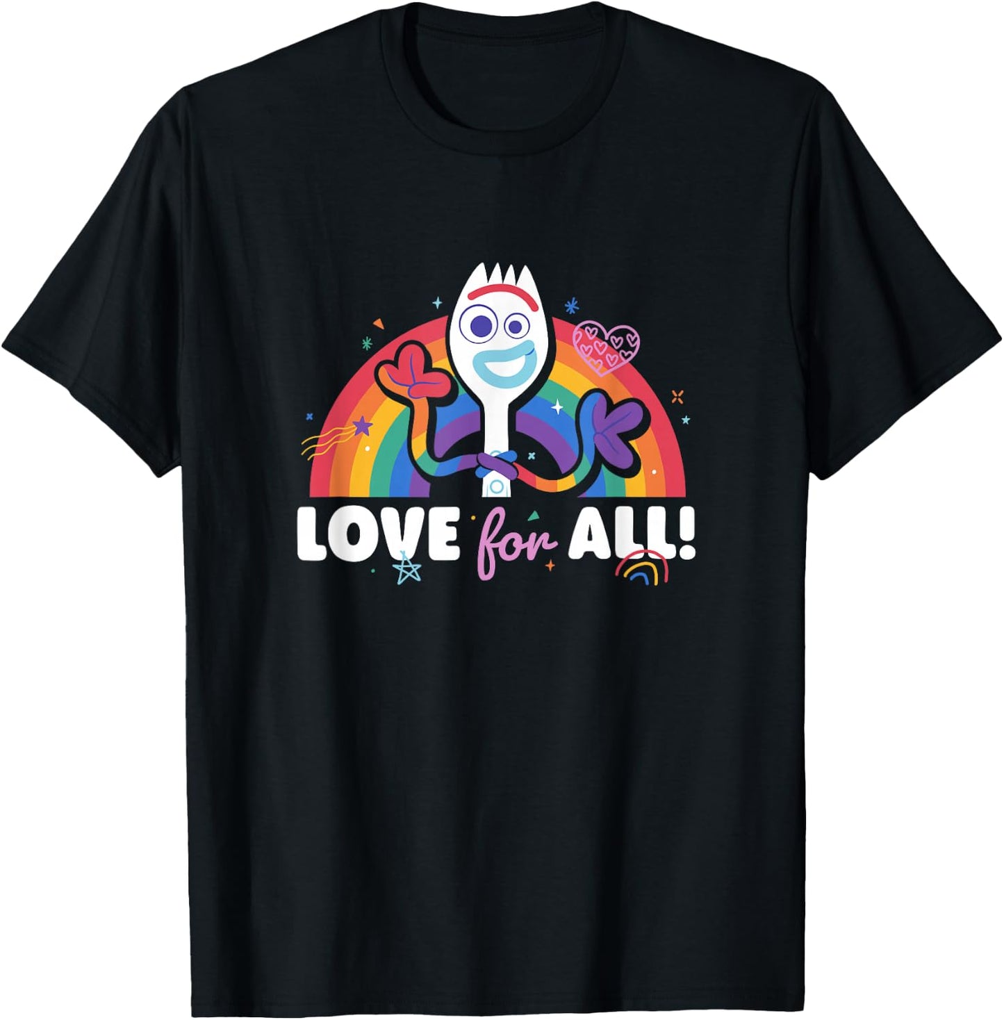 Disney Pixar Toy Story 4 Rainbow Forky Love for All T-Shirt - T-Shirt | Black