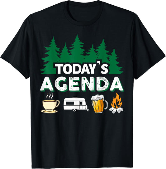 Today's Agenda | Coffee Camping Beer Campfire | Camper T-Shirt - T-Shirt | Black