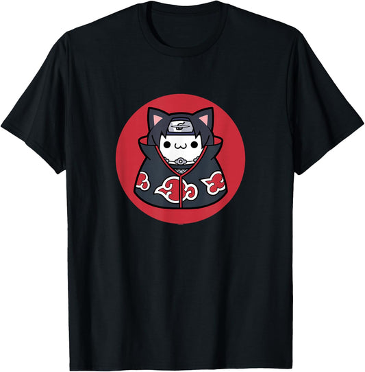 Nyaruto Cute Itachi Uchiha Cat Circle Big Chest Portrait V2 T-Shirt - T-Shirt | Black