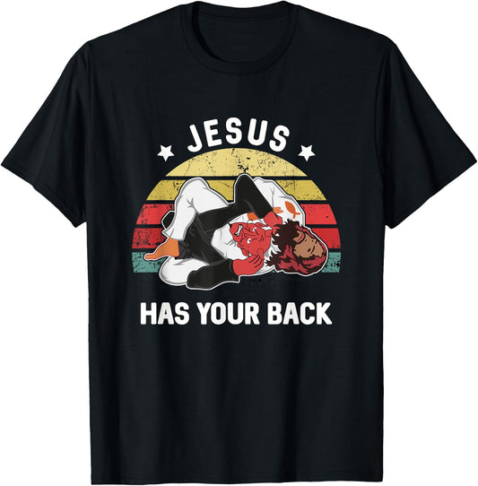 Jesus Has Your Back Jiu Jitsu Retro Christian T-Shirt - T-Shirt | Black