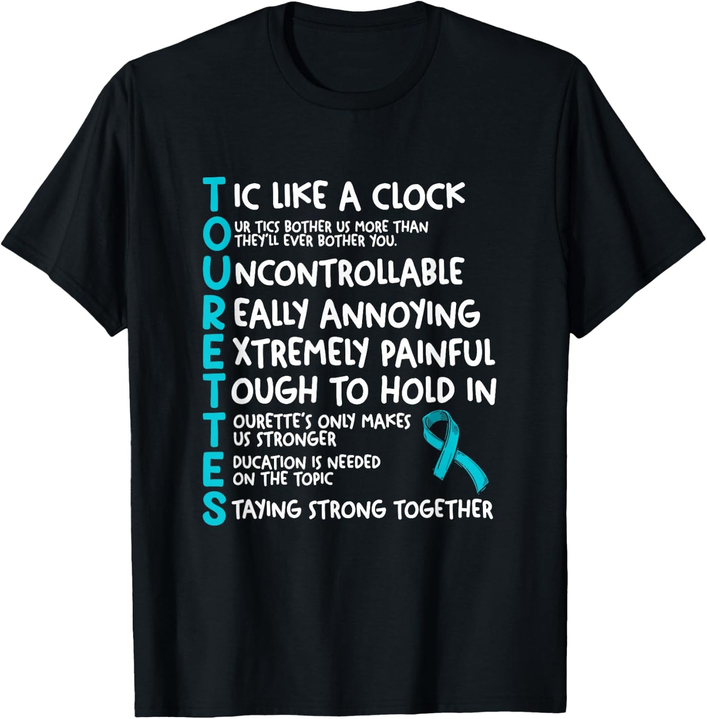 Tourettes Meaning Teal Ribbon Tourette Syndrome Awareness T-Shirt - T-Shirt | Black