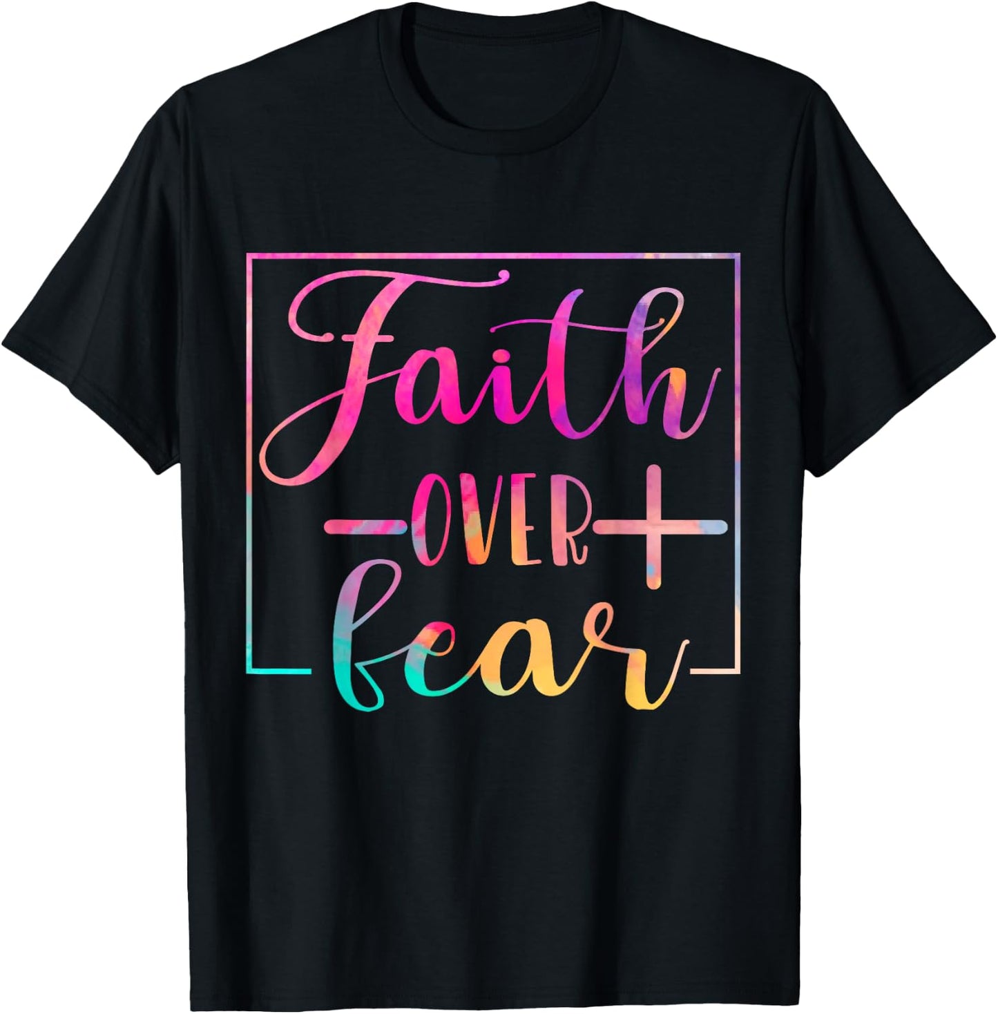 Religious Jesus Christian Faith Believe Over Fear Water Colo T-Shirt - T-Shirt | Black