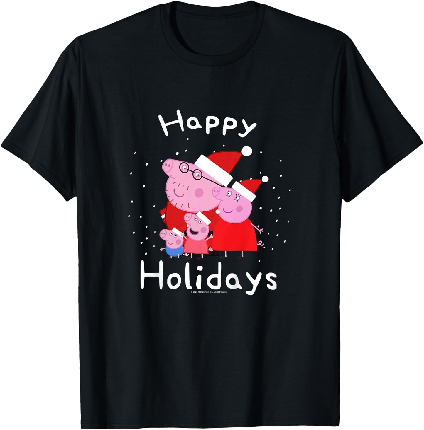 Kids Peppa Pig Christmas Happy Holidays Family Group Shot T-Shirt - T-Shirt | Black