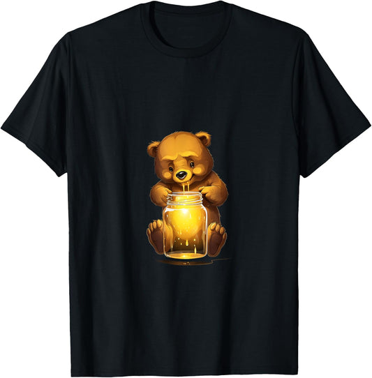 Bear Honey Jar Grizzly Kawaii T-Shirt - T-Shirt | Black