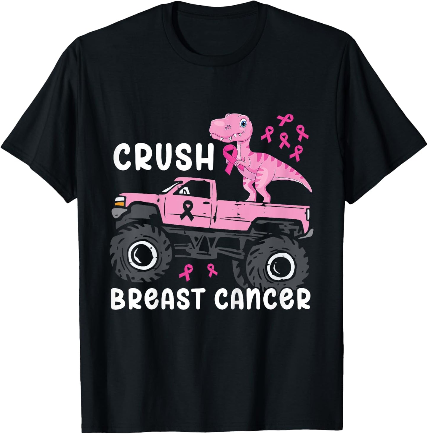 Kids Crush Breast Cancer Monster Truck Dinosaur T Rex Boys Kids T-Shirt - T-Shirt | Black