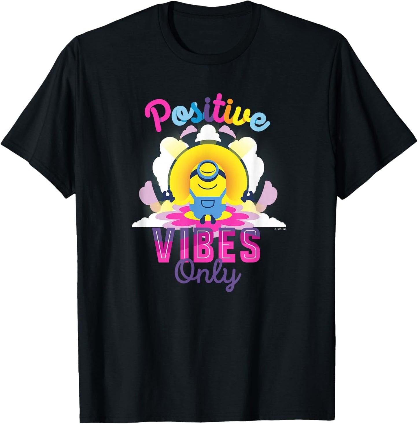 Minions Stuart Positive Vibes Only Poster T-Shirt - T-Shirt | Black