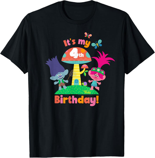 DreamWorks Trolls Poppy and Branch 4th Birthday T-Shirt - T-Shirt | Black