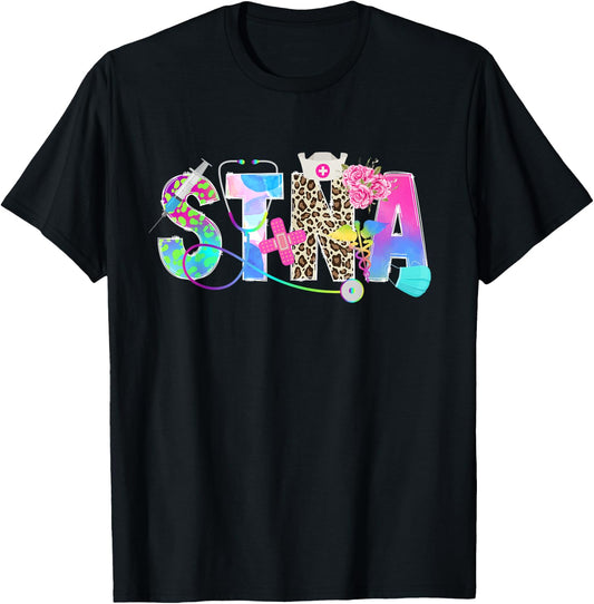 STNA State Tested Nursing Assistant Cute STNA Nurse T-Shirt - T-Shirt | Black