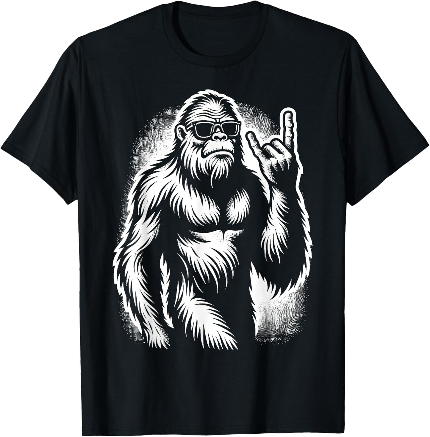 Bigfoot Sasquatch Rock and Roll Heavy Metal Horns T-Shirt - T-Shirt | Black