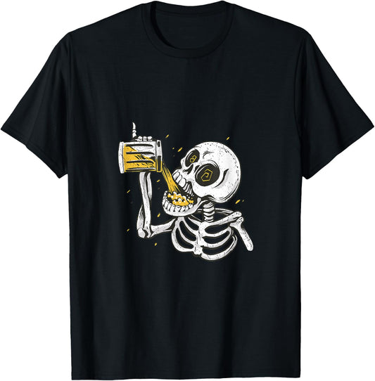 Pinky Up Skeleton Drinking Stein of Beer Octoberfest Design T-Shirt - T-Shirt | Black