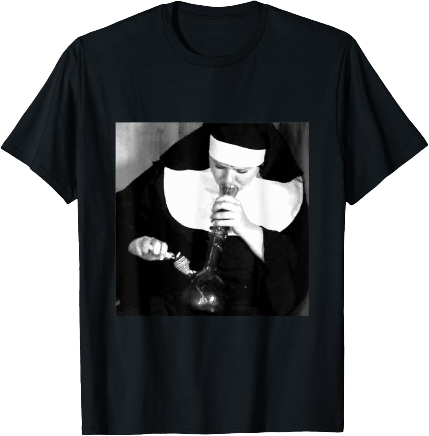 Funny Nun smoking a bong, funny nuns smoking T-Shirt - T-Shirt | Black