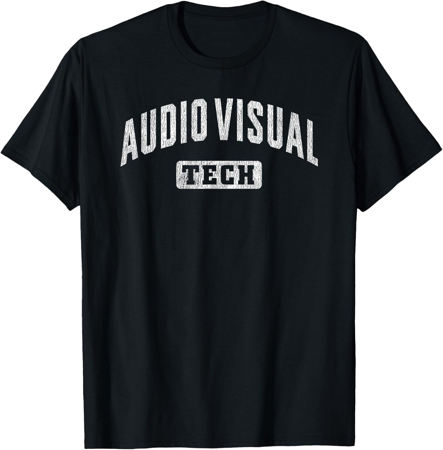 AV Audio Visual Technician Gifts -Adults Kids AV Tech Black Small Crew Collar Short Sleeve Vintage Distressed Graphic Mixed Fabric T-Shirt - T-Shirt | Black