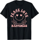 Peace Love Happiness Pink Smile Face Heart Eyes Happy Face T-Shirt - T-Shirt | Black