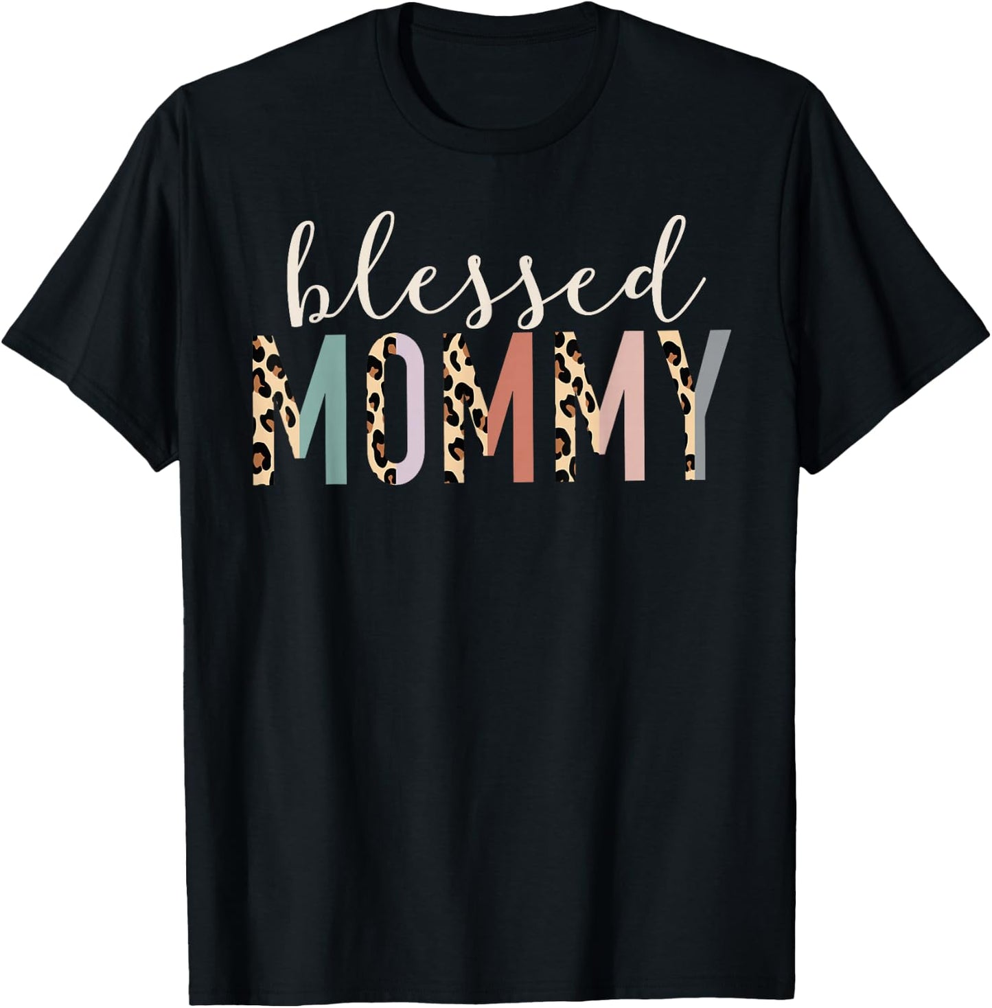 Blessed Mommy Cute Leopard Print T-Shirt - T-Shirt | Black