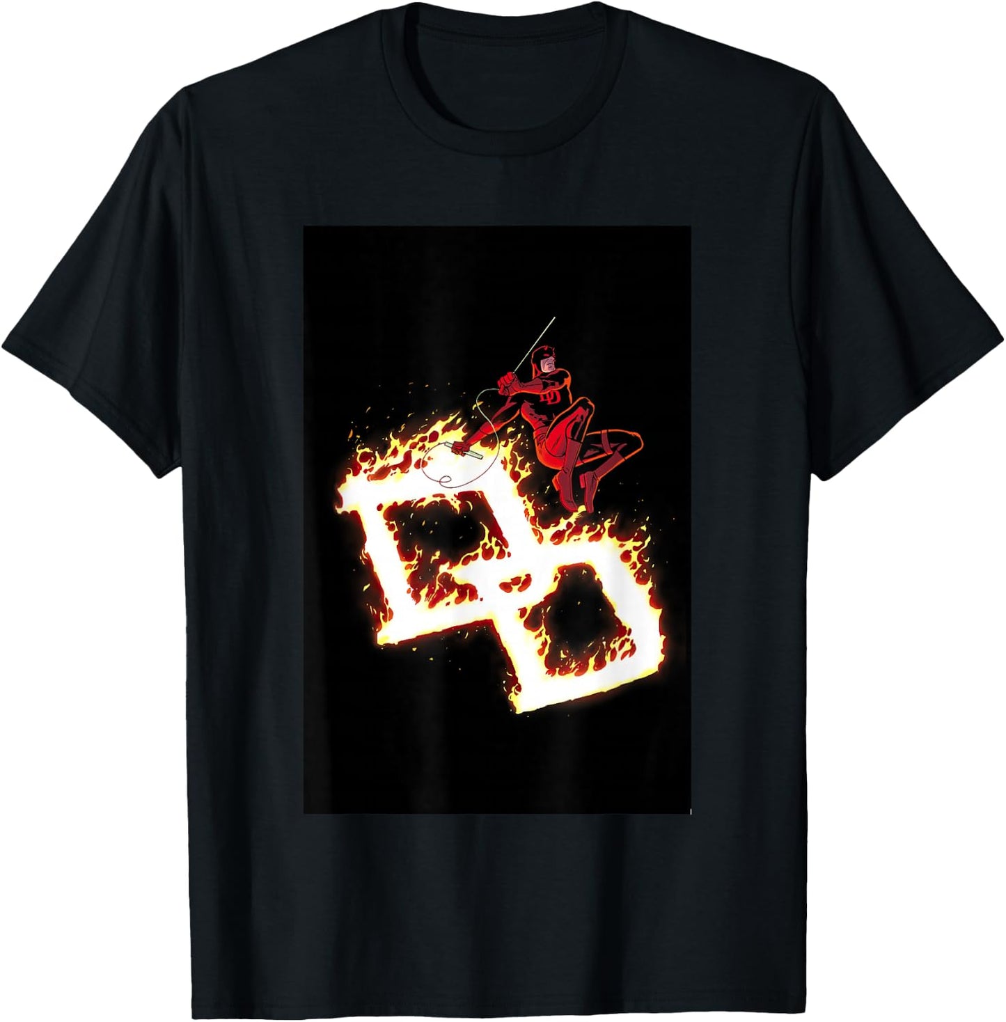 Marvel Comics Retro Classic Daredevil DD On Fire Logo T-Shirt - T-Shirt | Black