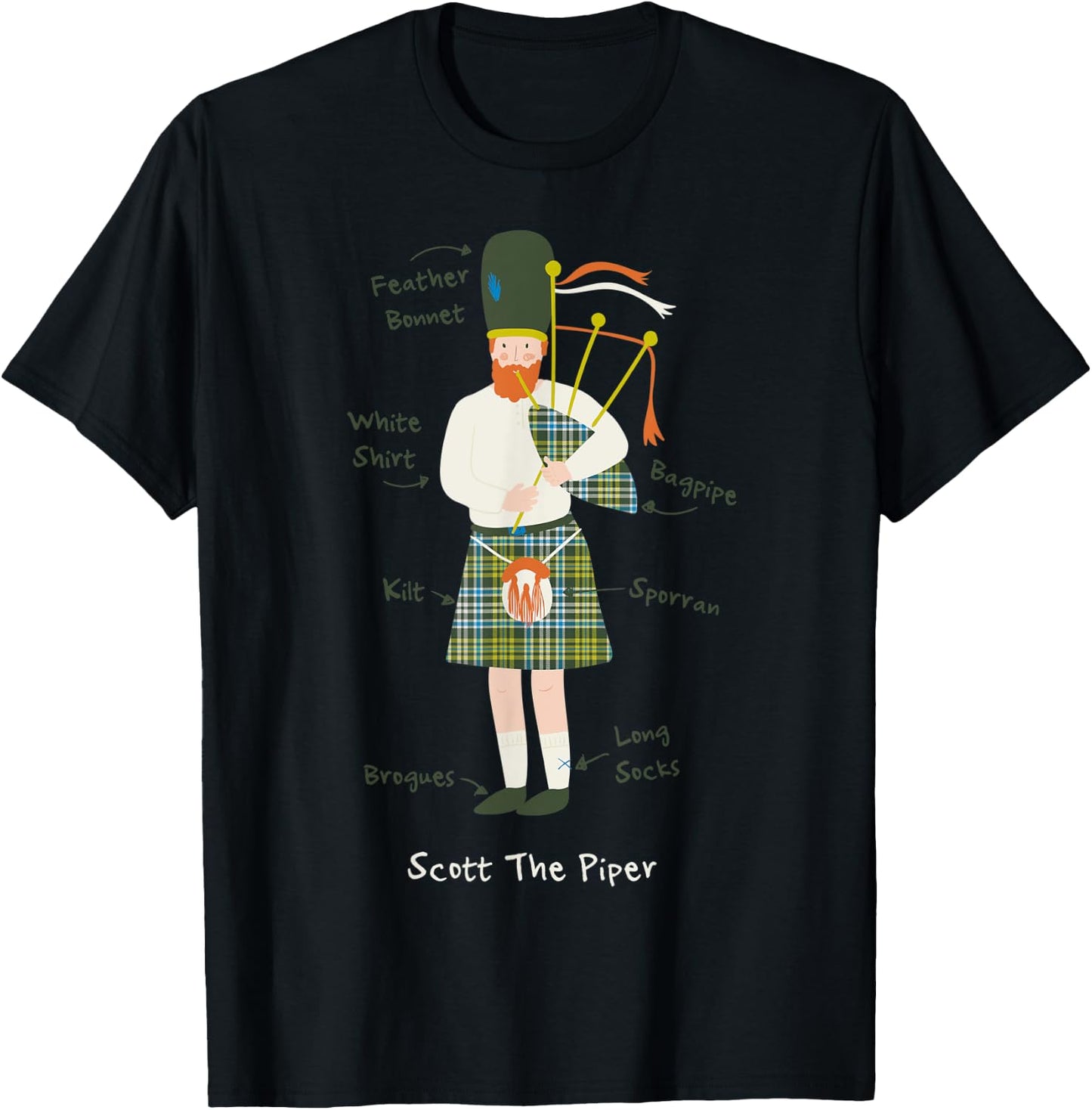 Great Highland Bagpiper Scottish Kilt Scotland Musician Kids T-Shirt - T-Shirt | Black