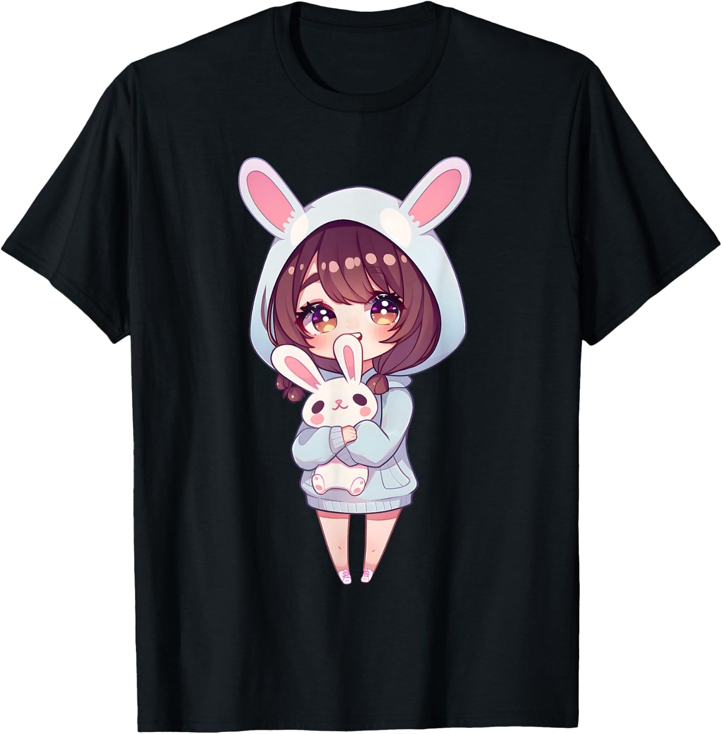 Anime Girl With Bunny Kawaii Easter Japanese Otaku Girl T-Shirt - T-Shirt | Black