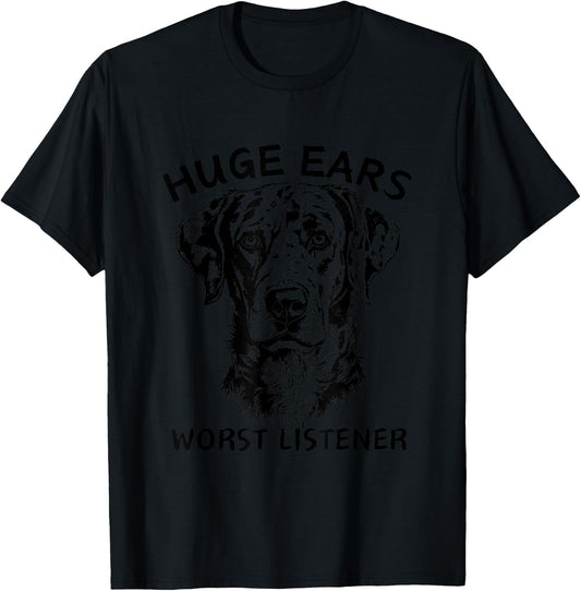 Funny Catahoula Leopard Dog Huge Ears Worst Listener T-Shirt - T-Shirt | Black