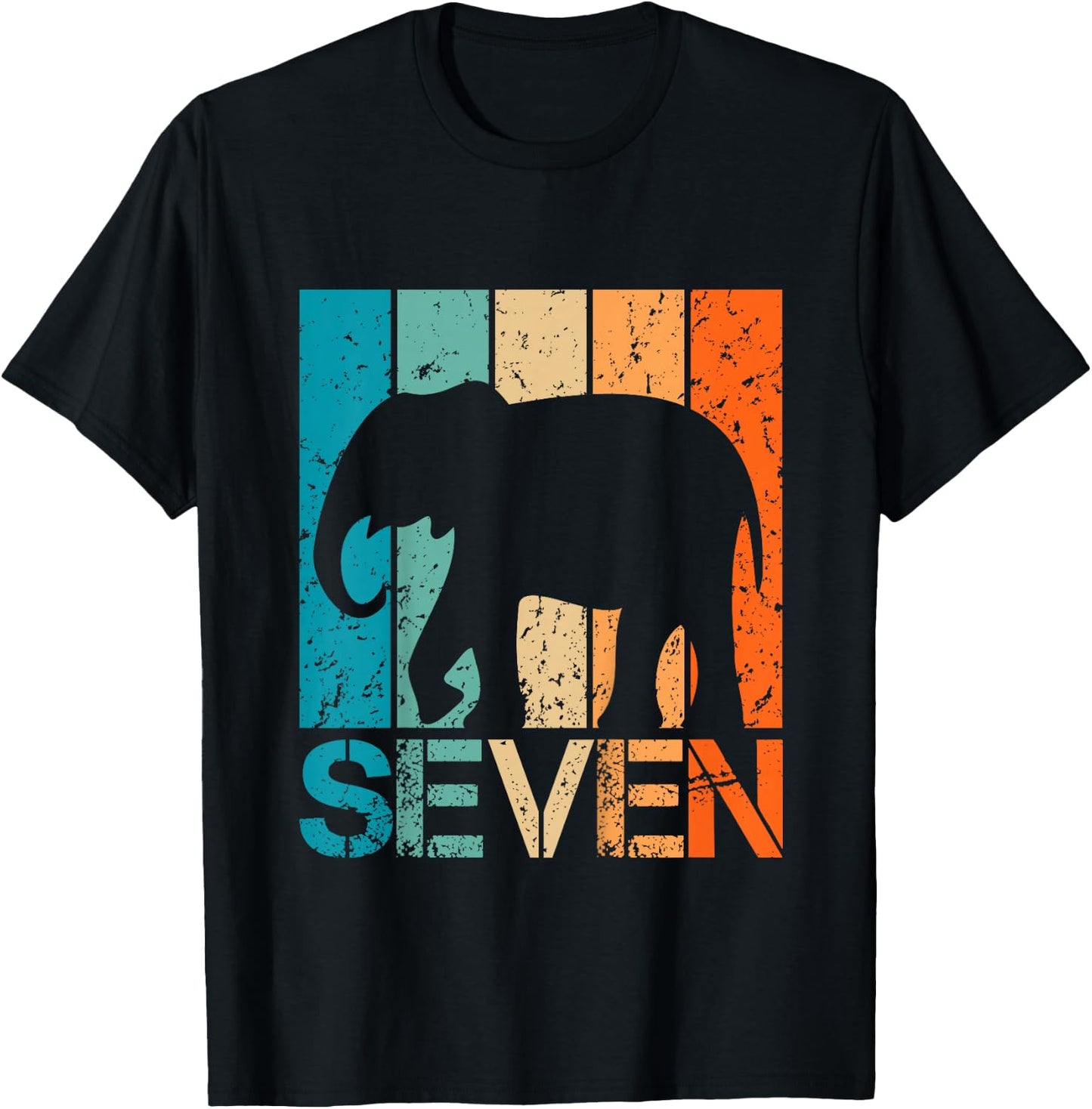 Kids Funny 7th Elephant Birthday 7 Year Old Birthday Elephant T-Shirt - T-Shirt | Black