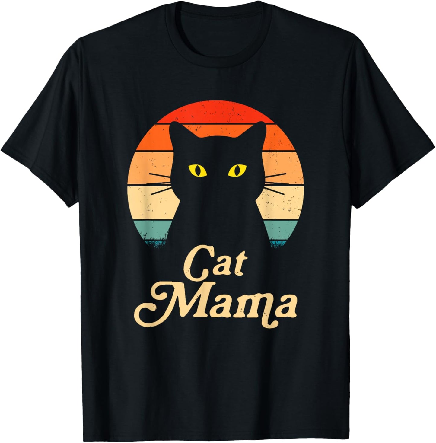 Vintage Cat Mama Wildlife Happy Mother's Day Black Cat Mom T-Shirt - T-Shirt | Black