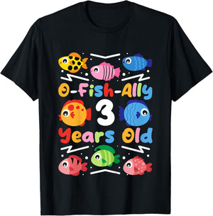 O-Fish-Ally 3 Years Old, Kids Fishing 3rd Birthday T-Shirt - T-Shirt | Black