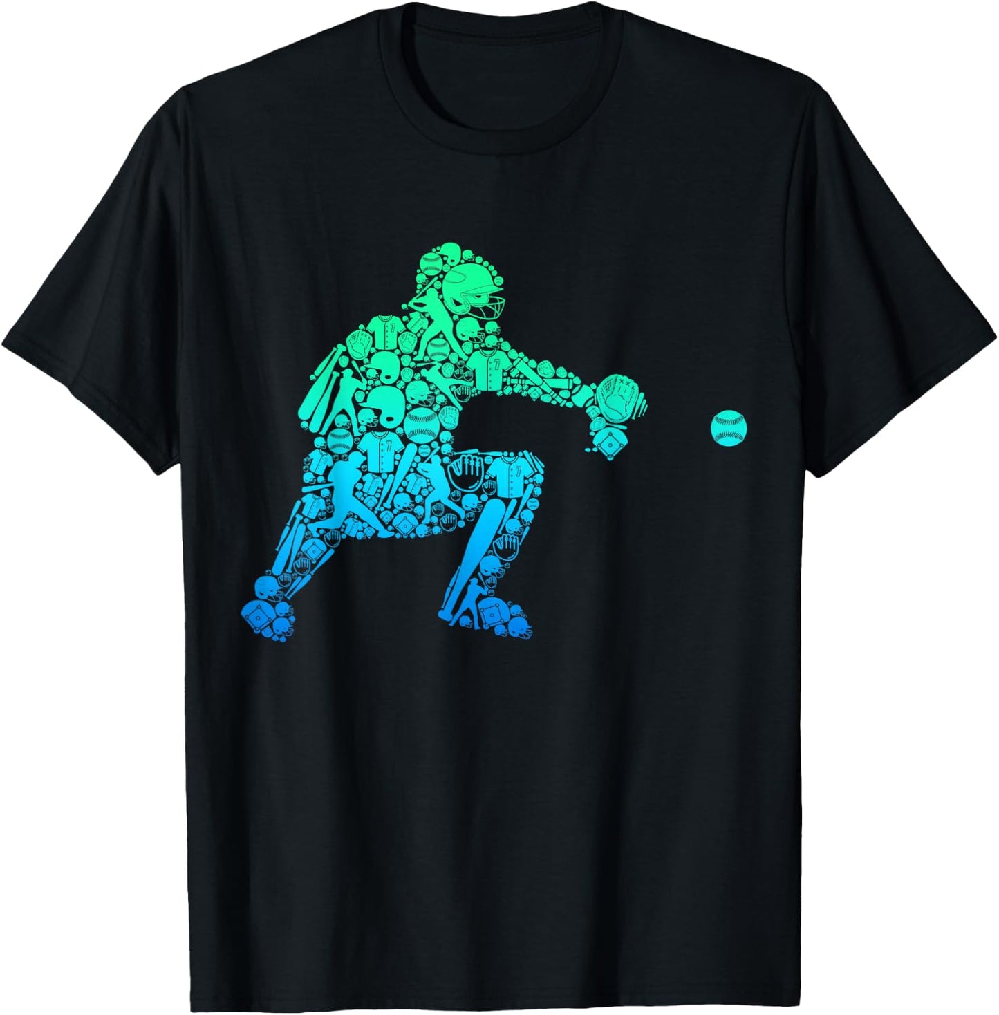 Baseball Catcher Player Youth Men Kids Boys T-Shirt - T-Shirt | Black
