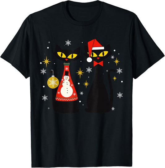 Mid Century Modern Look Cats Christmas Retro 50s 60s Xmas T-Shirt - T-Shirt | Black