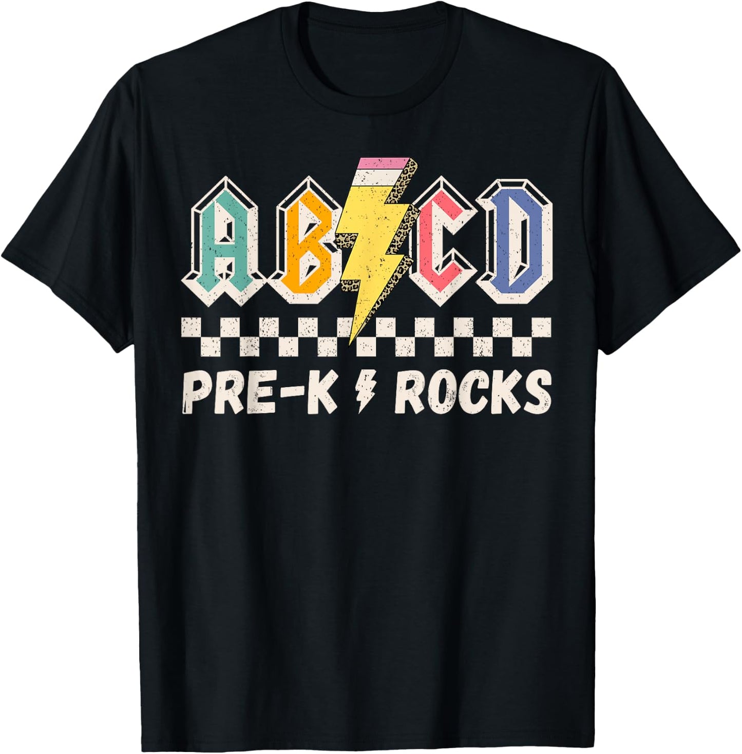 ABCD Pre-k Kindergarten Rocks Pencil Lightning Teachers Rock T-Shirt - T-Shirt | Black
