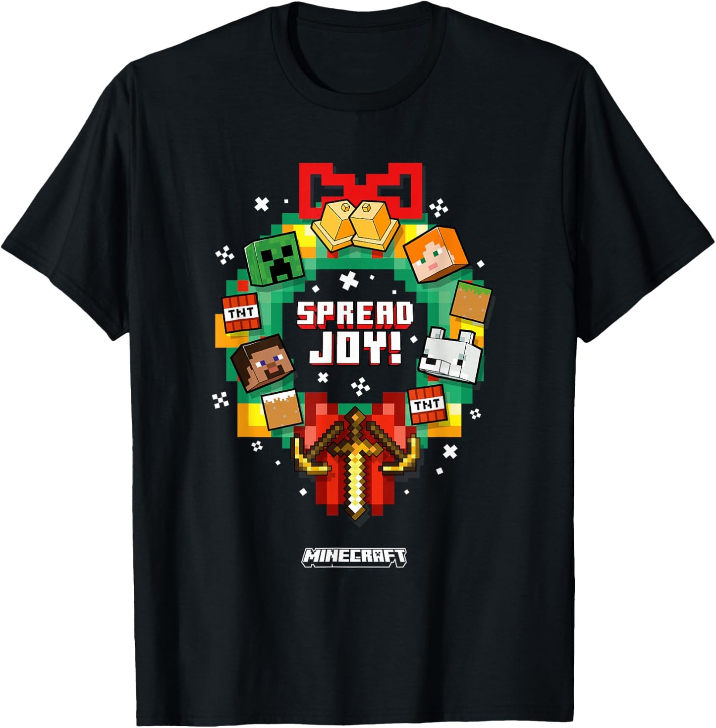 Minecraft Christmas Spread Joy! Xmas Crown Group Shot T-Shirt - T-Shirt | Black