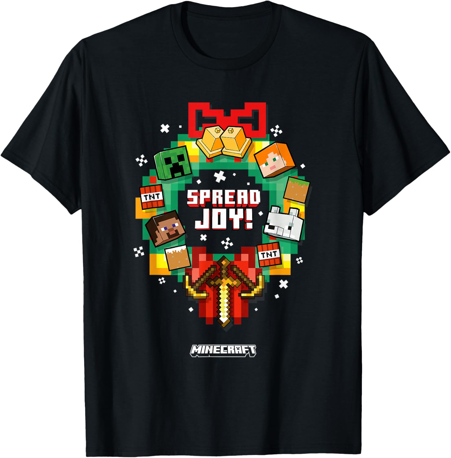 Minecraft Christmas Spread Joy! Xmas Crown Group Shot T-Shirt - T-Shirt | Black