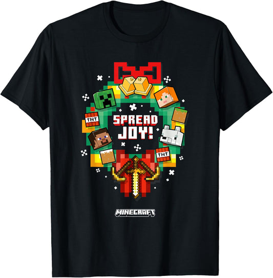 Minecraft Christmas Spread Joy! Xmas Crown Group Shot T-Shirt - T-Shirt | Black