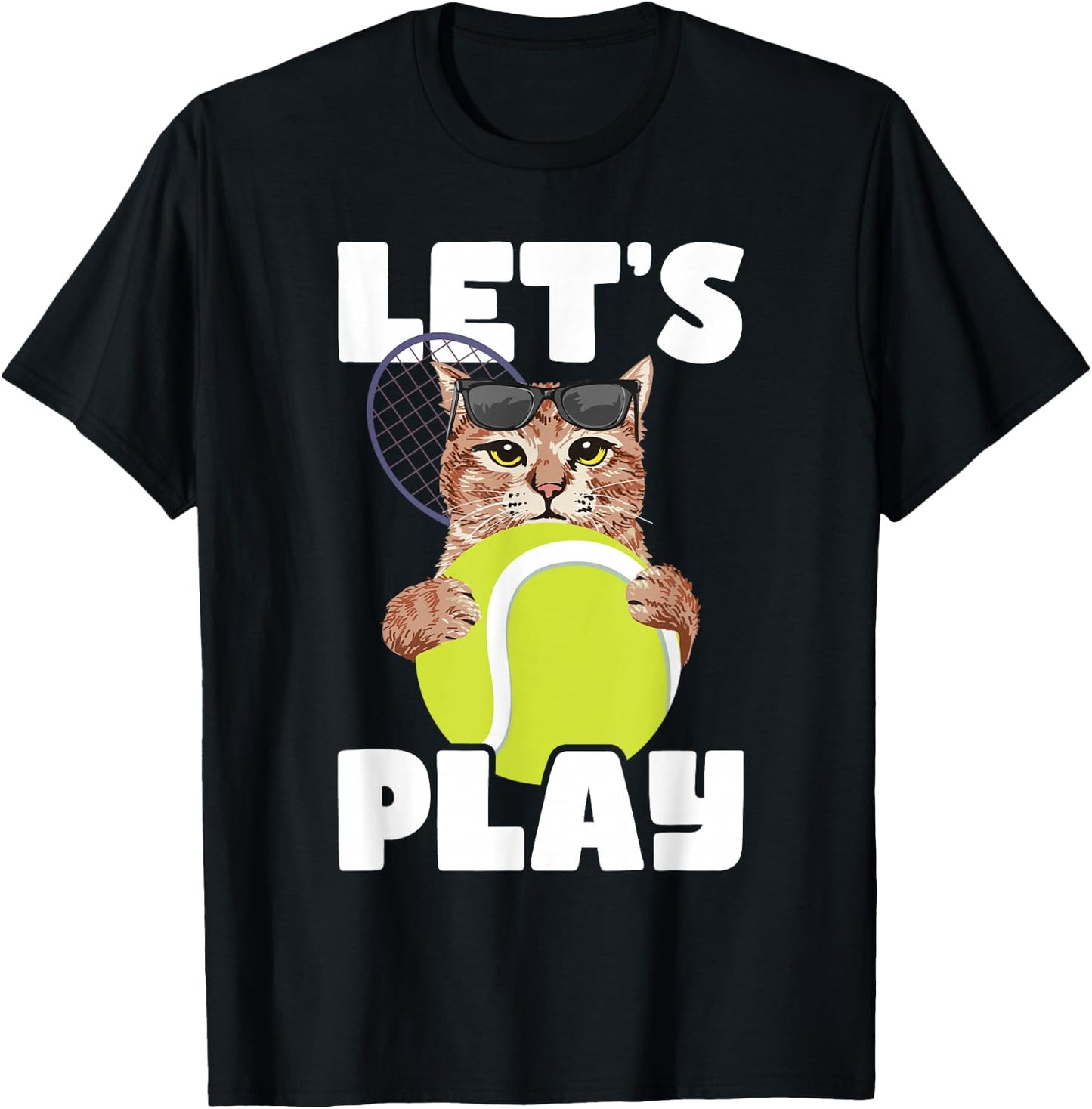 Let's Play - Cat Sunglasses Tennis Player Sports Tournament T-Shirt - T-Shirt | Black