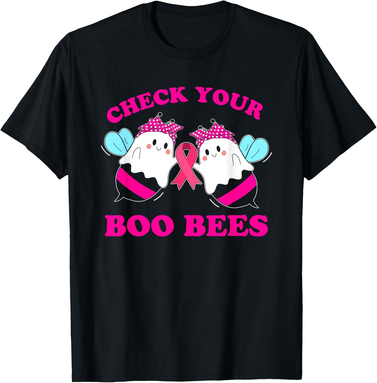 Check Your Boo Bees Funny Breast Cancer Halloween Women T-Shirt - T-Shirt | Black
