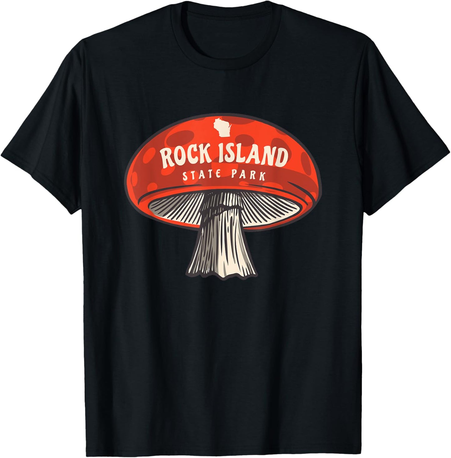 Cute Mushroom Rock Island State Park Wisconsin Mycology T-Shirt - T-Shirt | Black
