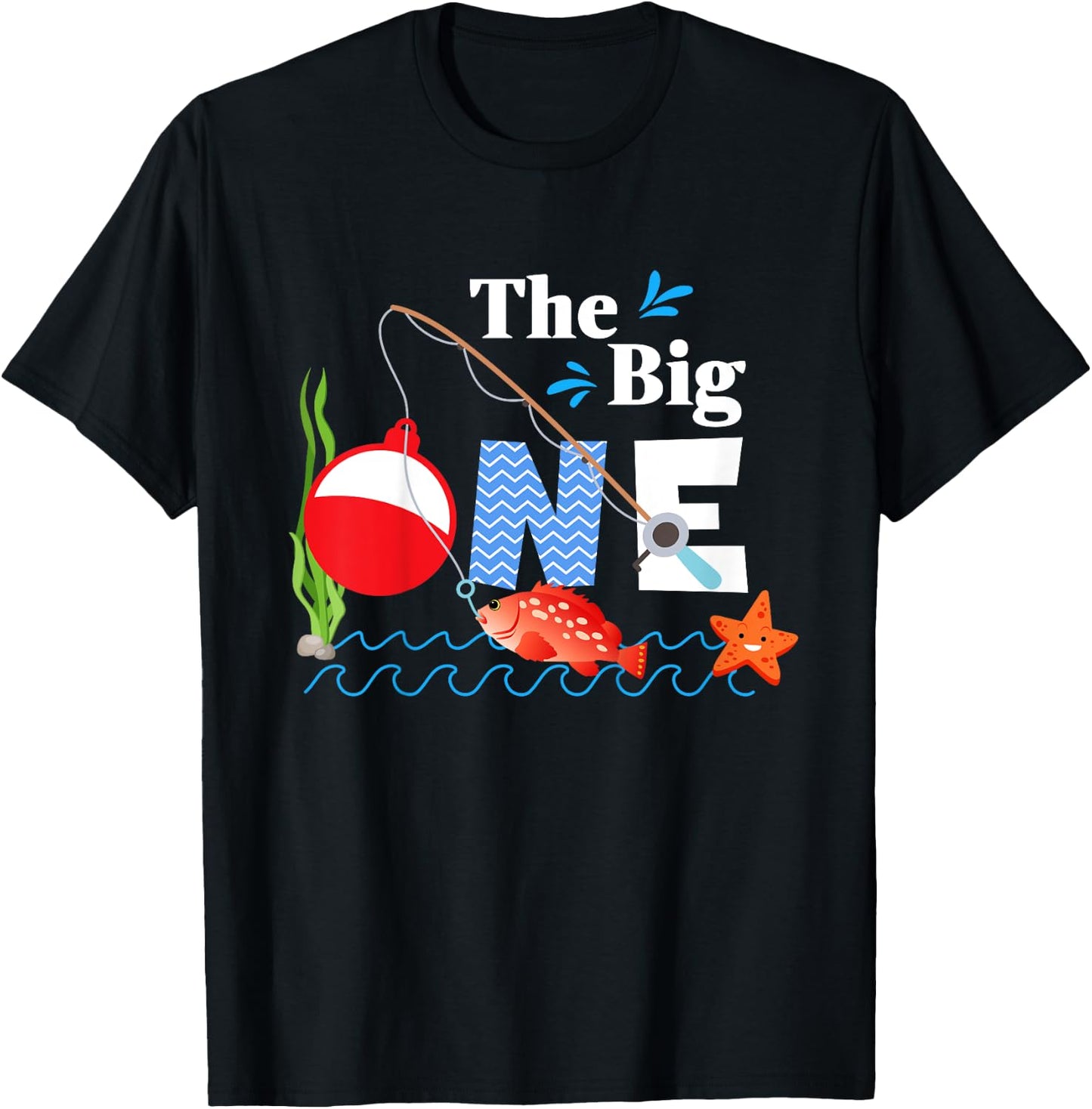 Kids Fishing The Big One Year 1st First Birthday Little Fisherman T-Shirt - T-Shirt | Black
