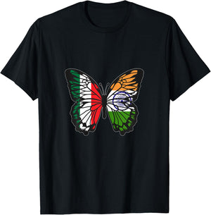 India and Italy Mix Butterfly Half Italian Indian Roots T-Shirt - T-Shirt | Black