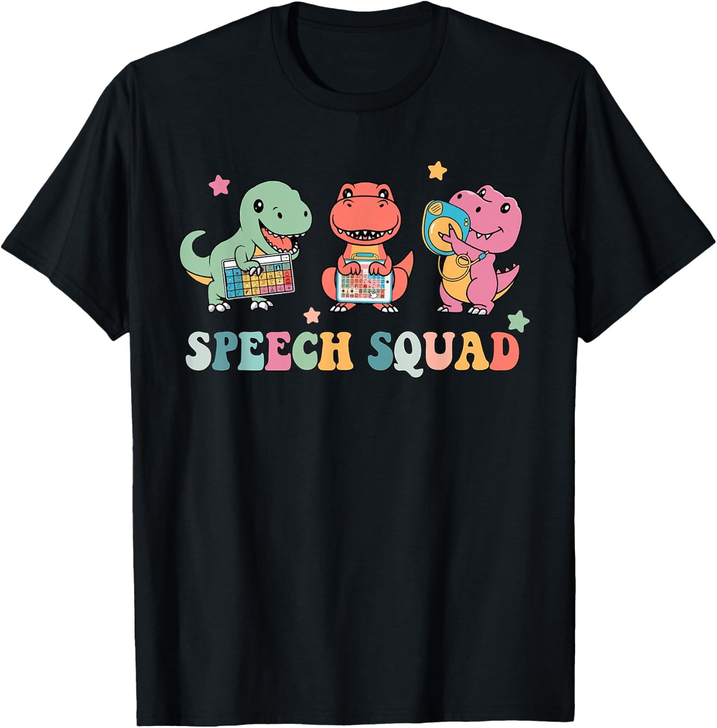 Speech Squad Cute Dinosaur Speech Therapy - Women's Black Short Sleeve - Size Small T-Shirt - T-Shirt | Black