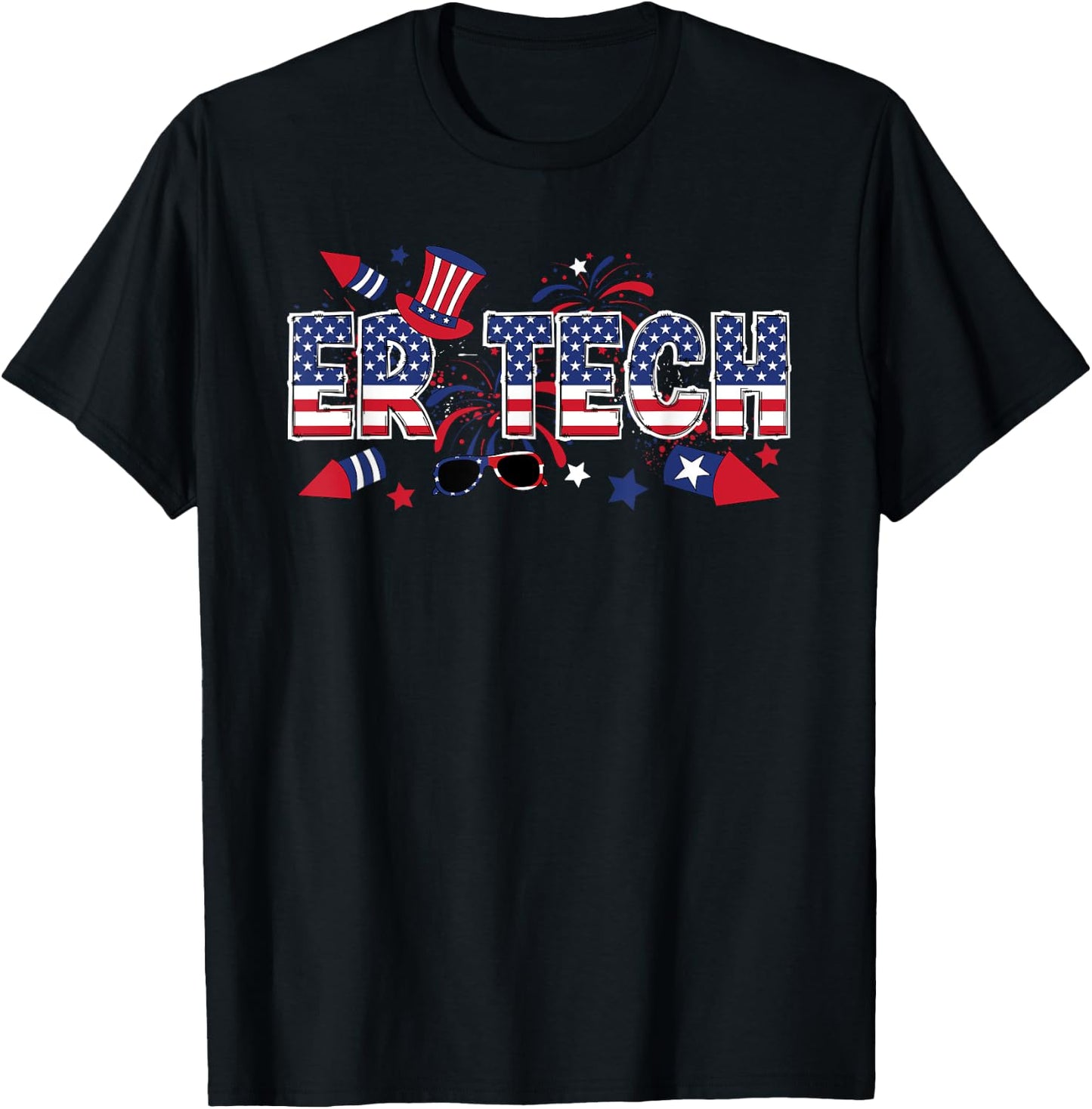 4th Of July ER Tech American Flag Emergency Room Technician Men T-Shirt - T-Shirt | Black