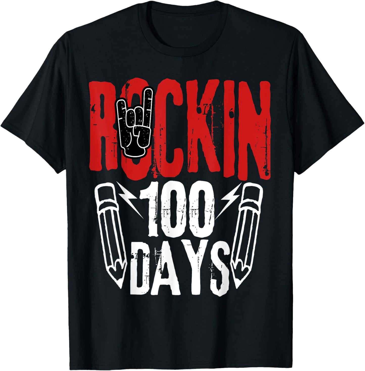 100 Days of School Rock N Roll Music Guitar T-Shirt - T-Shirt | Black