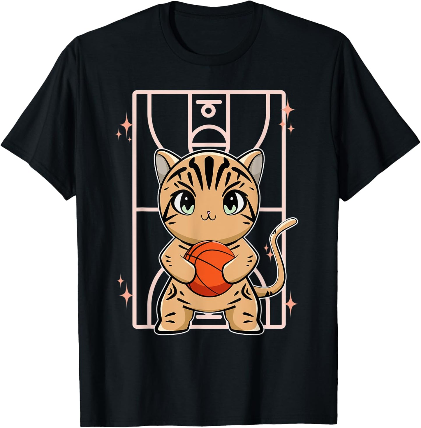 American Shorthair Cat With Basketball Men Women Kids T-Shirt - T-Shirt | Black