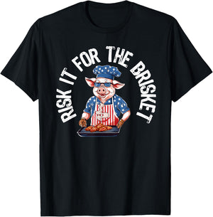 Risk It For The Brisket Funny Pig Grilling Barbecue Pork BBQ T-Shirt - T-Shirt | Black