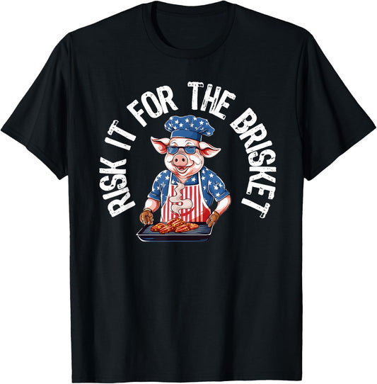 Risk It For The Brisket Funny Pig Grilling Barbecue Pork BBQ T-Shirt - T-Shirt | Black