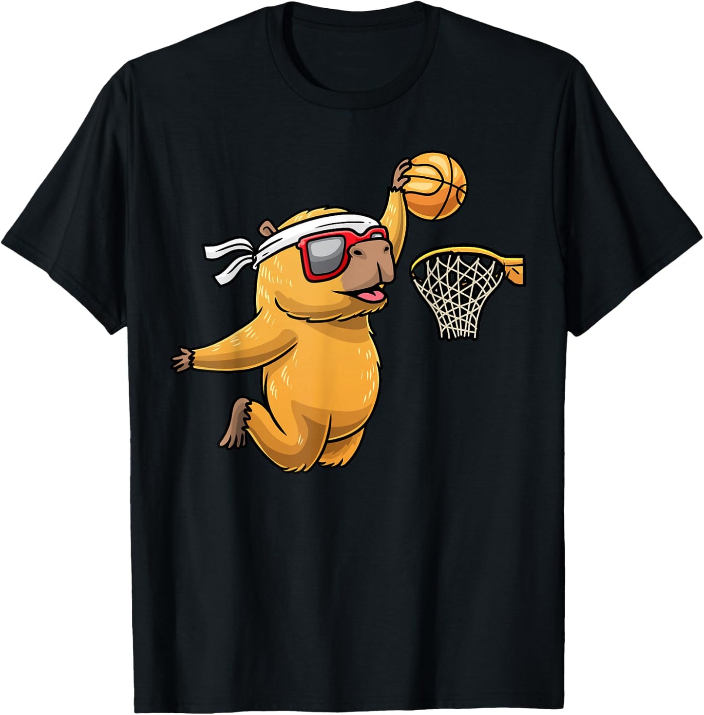 Capybara Playing Basketball Sports Rodent Kids T-Shirt - T-Shirt | Black
