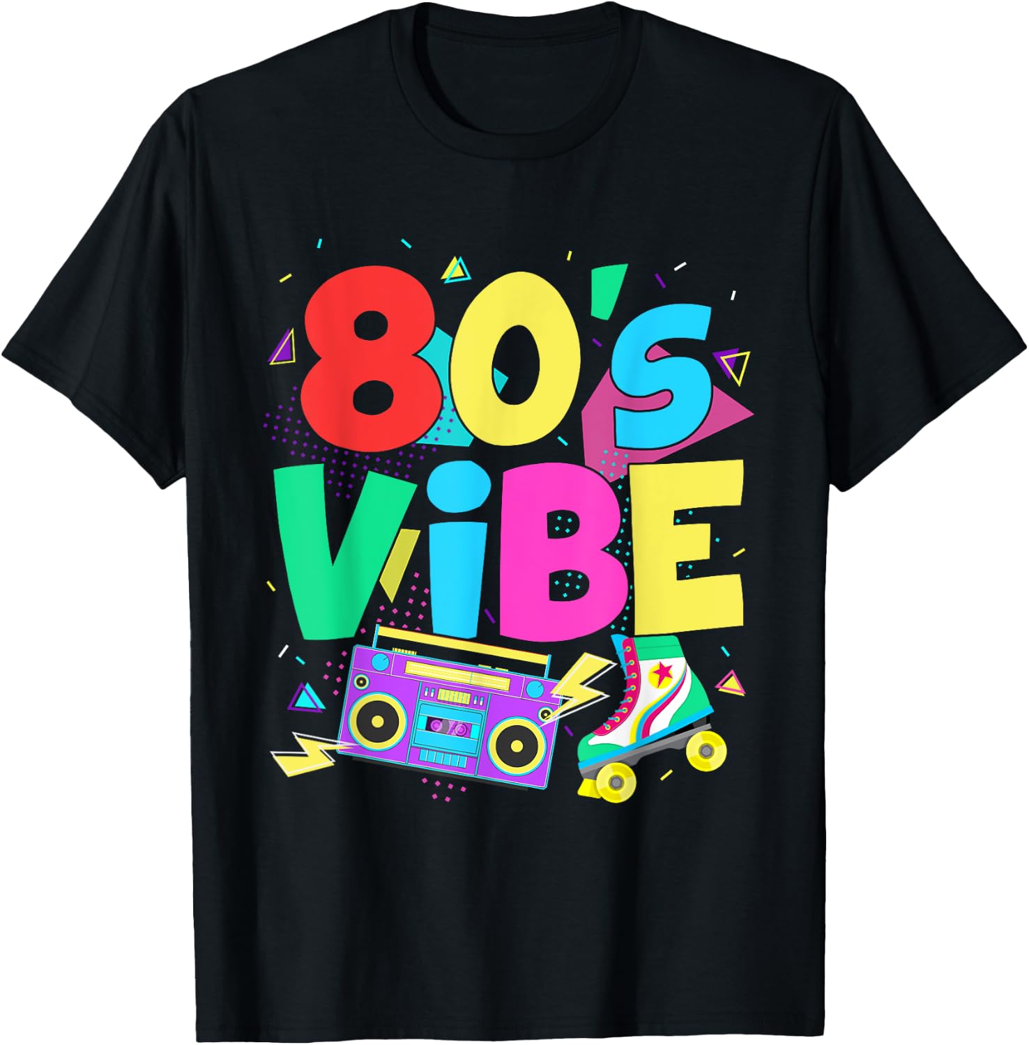 Retro 80s Vibe Colorful T-Shirt - T-Shirt | Black
