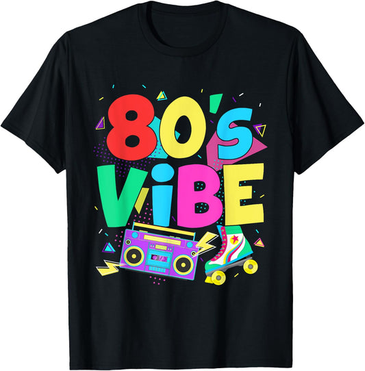 Retro 80s Vibe Colorful T-Shirt - T-Shirt | Black