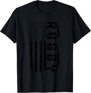 Rugby Player American Flag Patriotic Vintage Rugby T-Shirt - T-Shirt | Black