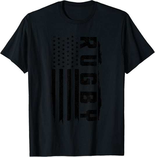 Rugby Player American Flag Patriotic Vintage Rugby T-Shirt - T-Shirt | Black