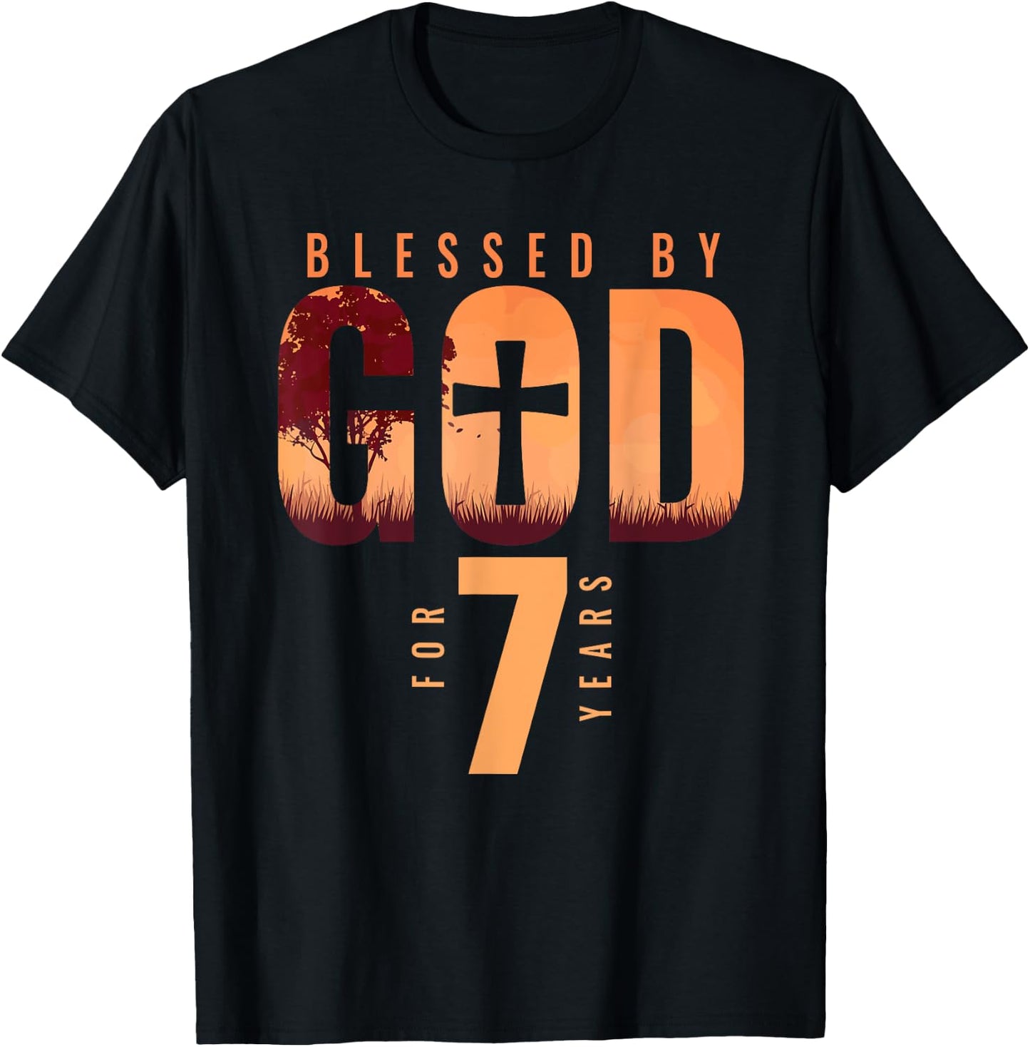 Blessed By God For 7 Years 7th Birthday Religious Theme T-Shirt - T-Shirt | Black