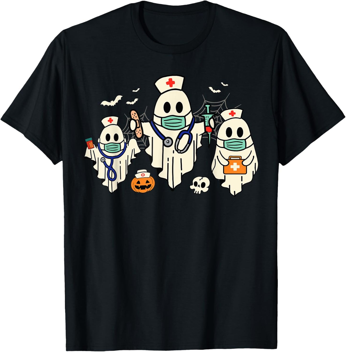 Halloween Nurse Nursing Funny Health Worker RN Ghost Nurse T-Shirt - T-Shirt | Black
